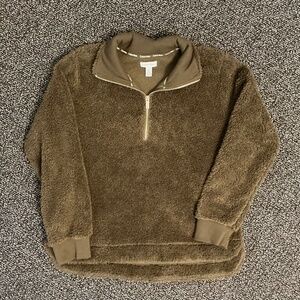 Women's Calvin Klein Relaxed Fit Quarter Zip Sweatshirt Olive Green Size Large